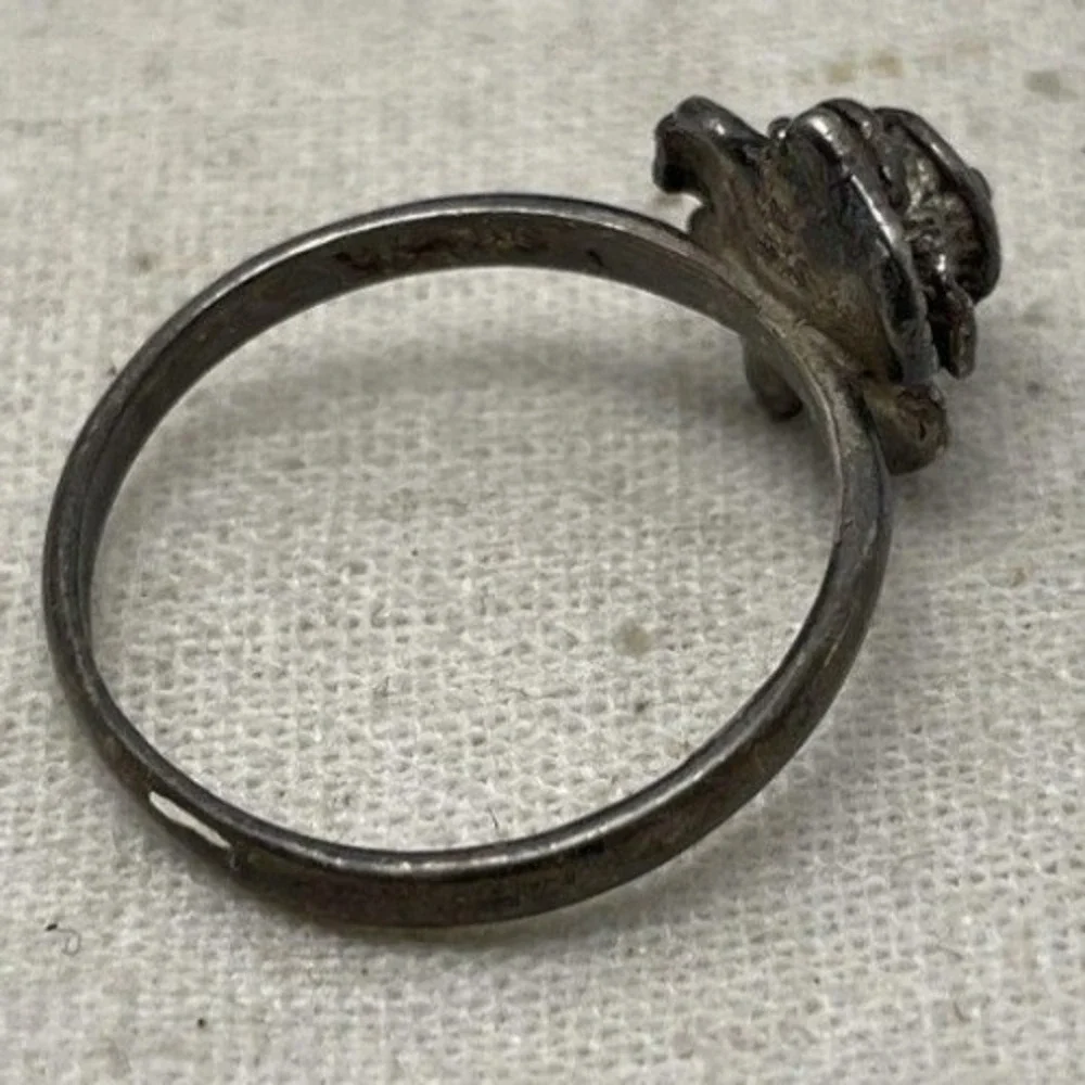 Vintage Sterling Silver Rose Flower Ring Size 6 Floral Botanical Band 2.2g